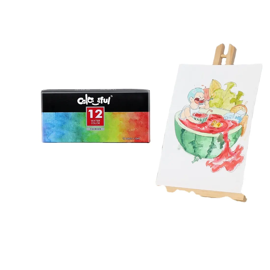 Renkli marka güzel sanatlar suluboya boya seti 12x12ml paleti ve fırçalar