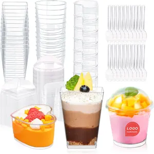 Various Type Of Dessert Cups PS PP Mousse Pudding Tiramisu Cake Yogurt Disposable Rigid Plastic Cups With Spoon