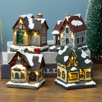 Ensemble de 4 maisons de village de Noël éclairées par LED, en résine, miniatures, scènes d'hiver, décorations de table pour Noël