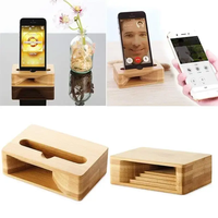 Support de bureau universel en bambou naturel avec amplificateur de son