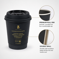 Gobelets à café en papier noir à double paroi de 16 oz avec logo personnalisé, estampage à chaud en feuille d'or, vente en gros, gobelets isothermes jetables