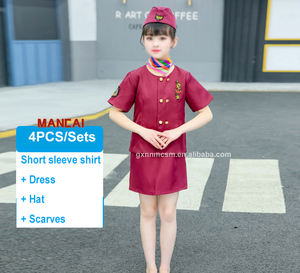 Aksesoris pramugari anak Set topi seragam <span class=keywords><strong>Pilot</strong></span> udara pramugari pramugari untuk anak perempuan gaun karir Cosplay kostum Halloween - Product Image 4