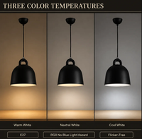 Lampe suspendue cloche nordique, plafonnier avec abat-jour en résine PU, E27, 3 températures de couleur pour salon, salle à manger, chambre à coucher, chevet, bureau