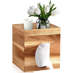 Caja de pañuelos de madera maciza, caja de almacenamiento multiusos de madera de acacia para decoración de mesa de centro del hogar - Product Image 5