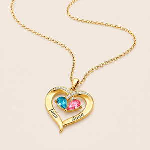 Heart Shape Inlaid Zircon Clavicle <b>Chain</b> Double Stone Heart Pendant Necklace For Wife Anniversary Gift Jewelry For Women - Product Image 4