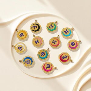 Ciondoli in Acciaio Inossidabile P363T con <span class=keywords><strong>Segni</strong></span> Zodiacali Ottagonali, Placcati Oro 18K PVD, con Zirconi Intarsiati e Smalto, per Creazione di Gioielli Fai-da-Te - Product Image 6