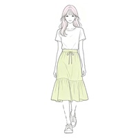 Ensemble deux pièces : T-shirt décontracté à col rond et jupe midi à volants vert clair avec cordon de serrage à la taille