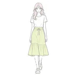 Conjunto de Dos Piezas: <span class=keywords><strong>Camiseta</strong></span> Casual de Cuello Redondo con Diseño Personalizado y Falda Midi con Cintura Ajustable con Cordón en Verde Claro - Product Image 1