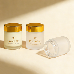 Envase de <span class=keywords><strong>Vidrio</strong></span> Esmerilado Transparente de Lujo Personalizado para Cosméticos y Cuidado de la Piel, Redondo, de 200 g, 200 ml, 250 ml, para Exfoliante Corporal, Crema, con <span class=keywords><strong>Tapa</strong></span> Dorada - Product Image 1