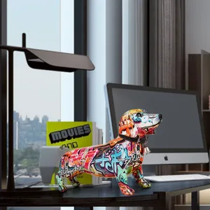 Grande Scultura di Cane Bassotto in Resina Ecologica, Stile Graffiti Dipinto a Mano, Certificata CE, Colore Personalizzabile, Statua Decorativa per la Casa - Product Image 2
