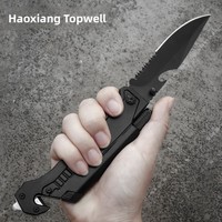 Couteau pliant multifonctionnel Haoxiang avec lumière LED, acier inoxydable, poignée antidérapante, couteau de poche 225 mm de longueur totale, pour le camping en plein air