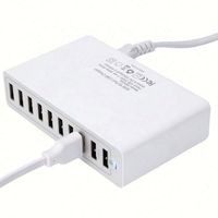Adaptador de corriente inteligente de 10 puertos, 50W 10A, cargador de pared USB para iPhone y tabletas.