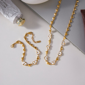 Ensemble collier et bracelet tennis en strass en forme de cœur, couleur or, bijoux à porter au quotidien pour femmes - Product Image 3