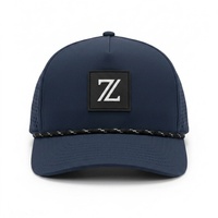 Casquette de baseball imperméable en polyester bleu marine, 5 panneaux, maille perforée, style trucker, fermeture snapback, motif léopard sportif, pour la pêche, personnalisable