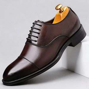 New men's shoes - <b>top</b>-grain cowhide three-piece connection men's British business casual leather shoes - formal pointed-toe - Product Image 3