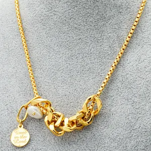Pearl And Gold Necklace Boho Jewelry Gold Plated Cuban Link Chain