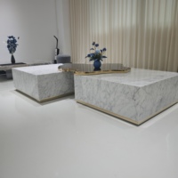 Table basse moderne contemporaine en marbre noir et blanc, modules carrés, acier inoxydable, Boca Luxury Home Furniture