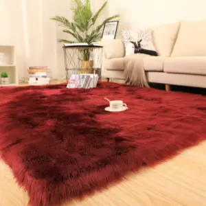 Alfombra moderna rectangular de lana de cordero para dormitorio, alfombras de piel sintética y pelo largo