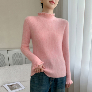 Nouveau pull en cachemire fin pour <span class=keywords><strong>femme</strong></span>, col semi-montant, tricot ajusté, à porter en dessous. - Product Image 4