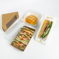 Caja de embalaje para sándwich biológico, cartón de impresión personalizado degradable desechable con sello térmico, cuña para sándwich