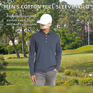 Camisas de Golf para Hombre al por Mayor, de Poliéster/Algodón, Manga Larga, Bordadas, con Bolsillo, Cuello y Diseño Personalizados - Product Image 2