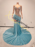 Robes de soirée maxi bleu ciel scintillantes Ocstrade pour femmes, robes de bal longues personnalisées avec strass, robes de soirée élégantes pour bal de promo 2024