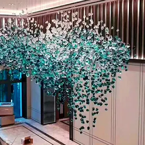 Modern özel proje kapalı dekorasyon otel lobisinde Villa yeşil asılı kristal avize kolye ışık