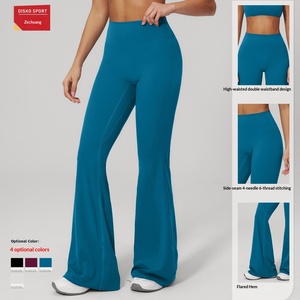 Pantaloni sportivi da donna a vita alta, a gamba larga, modellanti, a campana, lunghi, in feltro cremoso, tinta unita, con controllo pancia - Product Image 3