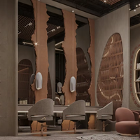 Service d'aménagement de salons de beauté de luxe : écran décoratif ovale en treillis sur mesure et unité d'affichage circulaire
