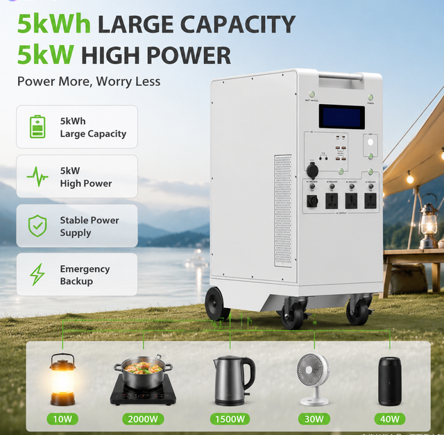 5kwh Solar Power Station Outdoor Generator Inbuilt 5kw Solar Inverter for High-power Load Lithium Battery for Home Backup Power