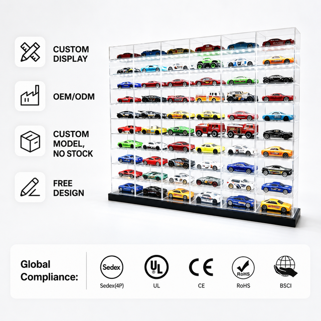 Custom Size Acrylic Countertop Display case for Toy Cars Wall Mounted Clear Plexy Showcase Model for Car Model