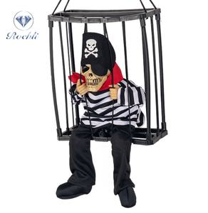 Gào thét treo Halloween cảm biến chuyển động Bộ Xương lồng Tù Nhân sáng lên đôi mắt ma ám trang trí ngôi nhà - Product Image 5