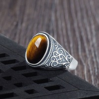 S925 cincin pria Retro klasik baru potongan Oval merah zirkon buatan tangan dengan murni batu permata Argentum selesai untuk pesta