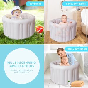 Inflatable Baby Bathtub <b>Foldable</b> Round Infant Shower Tub with Built-in <b>Bath</b> Chair & Temperature Warning - Product Image 2