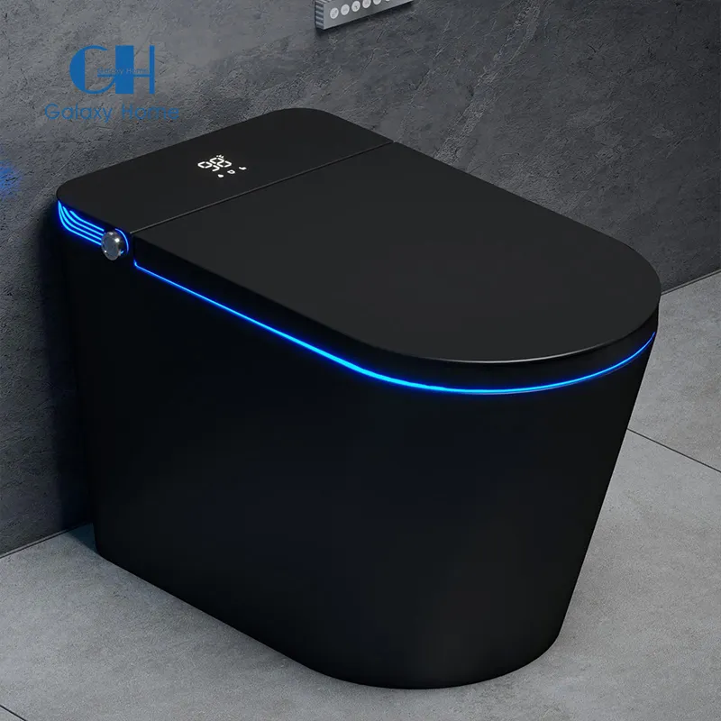 Modern Black Smart Toilet With Automatic Open/Close Lid Tankless Toilet With Warm Air Drying Auto Flushing Water Closet Toilet