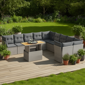 Set Divano da Giardino Grigio con Cuscini, Resistente ai Raggi UV, in Rattan PE, Arredamento da Esterno dal Design Contemporaneo, Impermeabile - Product Image 3