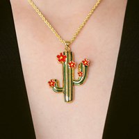 Kalung Liontin Bunga Kaktus Enamel untuk Wanita, Gaya Ins, Perhiasan Sehari-hari, Perhiasan Statement