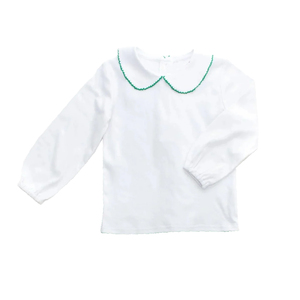 T-shirts col claudine garniture ric rac pour enfants garçons vente en gros t-shirt d'hiver en coton blanc uni brodé pour tout-petits bébés garçons - Product Image 5