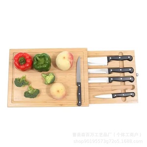 Bamboo Cutting Board With Knife <b>Set</b> Drawer Multifunctional Chopping Block For Kitchen Use Rectangle Shape Household Chef Tool - Product Image 2