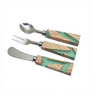 Trending Vintage Eco Friendly Stainless Steel Resin Handle Spoons Forks Knives Flatware Set <b>Mirrored</b> Steel Luxury Dining Decor - Product Image 6
