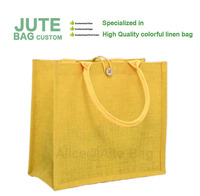 Grand sac fourre-tout à provisions en jute recyclé jaune avec logo personnalisé, en lin écologique pour le transport et l'impression