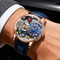 Montre mécanique squelette Zodiaque des Douze Signes pour Homme, Système Solaire Planétaire, Automatique, Creuse, Luxe, Haute Qualité, Cristal, Étanche
