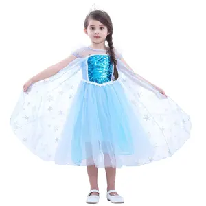 Meisjes Elsa Prinses Elsa Anna Fashion Kids Kostuum Cosplay Kostuum Halloween Kinderen Jurk Met Cape Jurk 3-10 Jaar