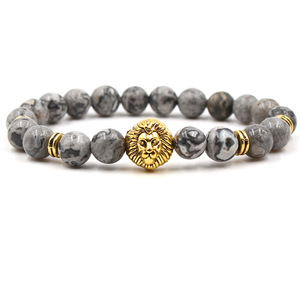 Pulsera de Piedras de Lava Negra Natural de 8mm con Cabeza de León Chapada en Oro, Personalizada, para Hombre y Mujer - Product Image 6