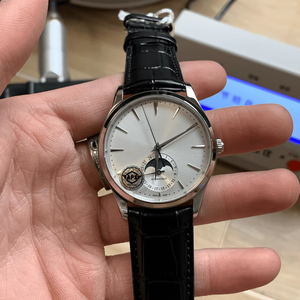Men's Automatic Mechanical Watch with Moon Phase <b>Calendar</b> Leather Strap Polished Metal Case for Formal Business Meetings - Product Image 1