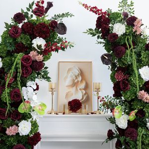Arco Floral Artificial Rojo y Verde de Estilo Retro Personalizado, Decoración de Flores Artificiales de Seda para Recepciones de Boda - Product Image 5