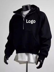 Cleanfit Half Zipper Heavy Deconstruction Sweater Hommes <span class=keywords><strong>American</strong></span> Style Stiff Boxy Short Stitching Hoodie Jacket - Product Image 2