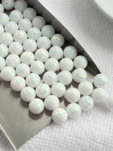 Opale bleue créée en laboratoire, perles rondes à demi-trou de 1,0 mm avec iridescence pour la fabrication de bijoux - Product Image 5