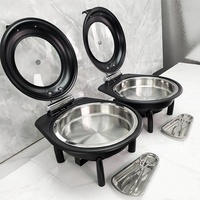 Plat de service chauffant noir mat à alimentation thermique 6L/9L, ensemble de buffet de luxe avec vitrine panoramique en verre pour dîner de gala et convention