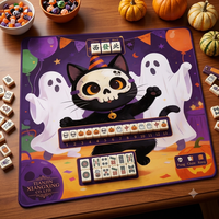 Tapis de Mahjong Américain Antidérapant Personnalisé pour Halloween, Couverture de Table de Jeu en Caoutchouc Insonorisé Motif Citrouille Effrayante, Vente en Gros